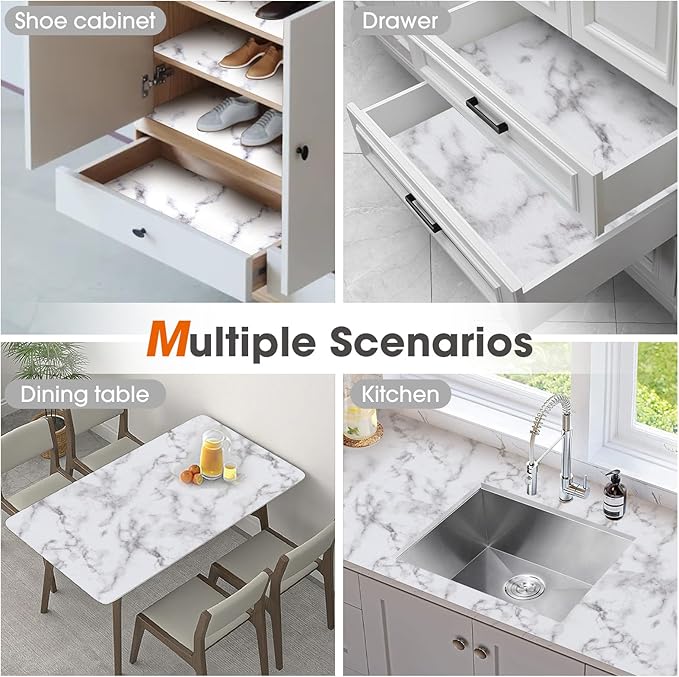 Beautysaid Shelf and Drawer Liner for Kitchen Cabinet, Non Adhesive Non Slip Shelf Paper Waterproof Washable Thickened for Dresser Pantry Shelve Bathroom Protector Liner(Marble,23.6 in x 10 FT)