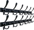 Dseap Coat Rack Wall Mount 2.0 Pro: 24” Long, 3X Tougher, Heavy Duty Stainless Steel Wall Coat Hanger with 6 Tri Hooks for Clothes Jackets Hats Entryway Closet, Black, Pack of 2