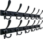 Dseap Coat Rack Wall Mount 2.0 Pro: 24” Long, 3X Tougher, Heavy Duty Stainless Steel Wall Coat Hanger with 6 Tri Hooks for Clothes Jackets Hats Entryway Closet, Black, Pack of 2