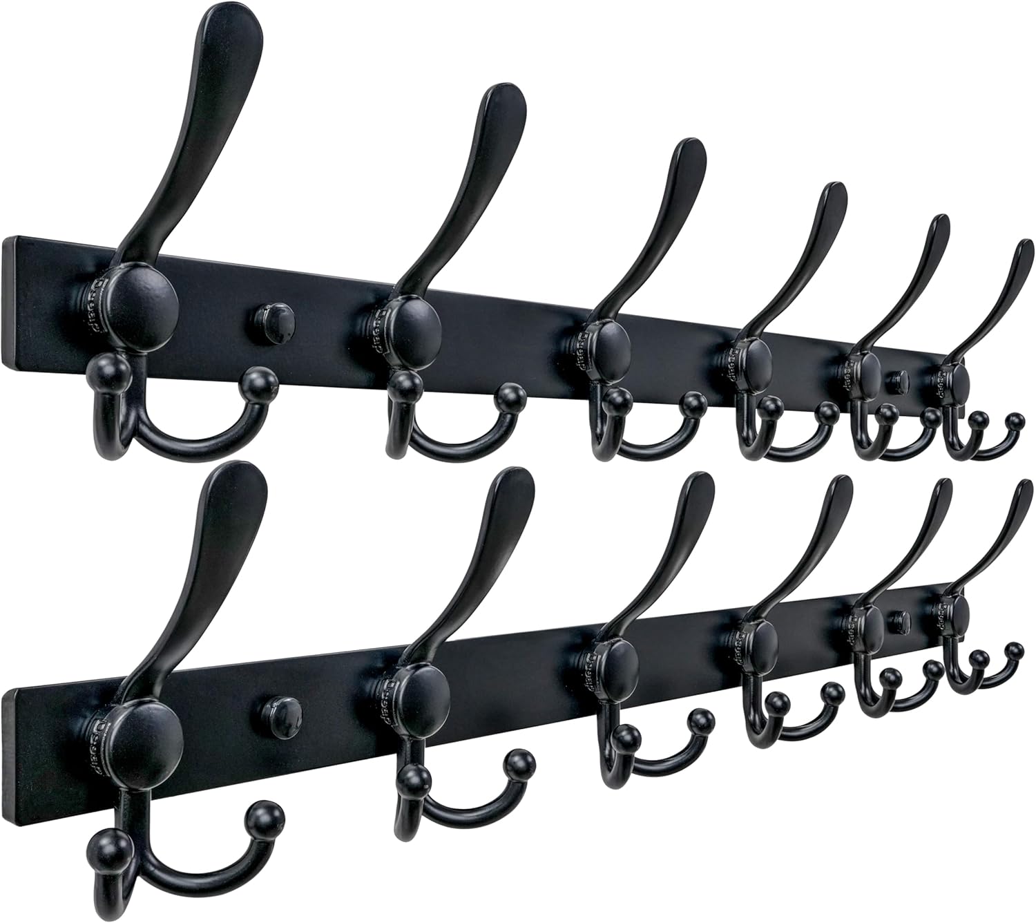 Dseap Coat Rack Wall Mount 2.0 Pro: 24” Long, 3X Tougher, Heavy Duty Stainless Steel Wall Coat Hanger with 6 Tri Hooks for Clothes Jackets Hats Entryway Closet, Black, Pack of 2