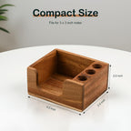 Acacia Wood Sticky Note Holder with 3 Pen Holders, 3x3 Post It Note Dispenser with Anti-Slip Pads, All-in-One Wooden Desk Organizer for Office Home School (4.0“x3.5"x2")