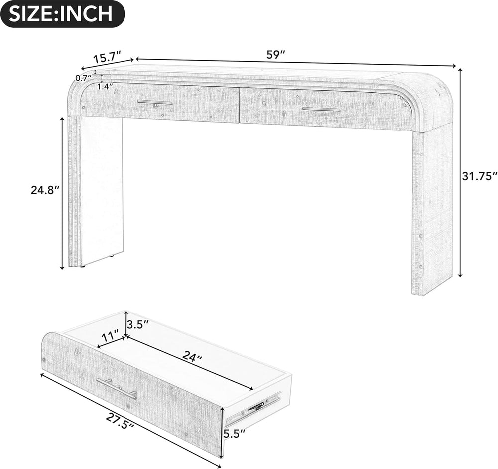 59" Unique Retro Silhouette Console Table with Open Style,Two Top Drawer...