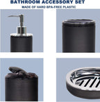 CERBIOR Bathroom Accessories Set 6 Piece Bath Ensemble Includes Soap Dispenser, Toothbrush Holder, Toothbrush Cup, Soap Dish for Decorative Countertop and Housewarming Gift, Black