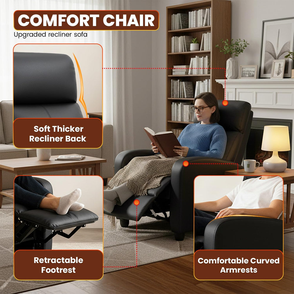FDW | Recliner Chair | Without Massage Function | Black, PU Leather