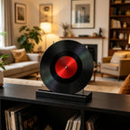 GLOBLELAND Wood Records Holder Display Now Playing Black Vinyl Record Storage Stand Single Album Display & Organizer Gift for Record Player Accessories Lovers