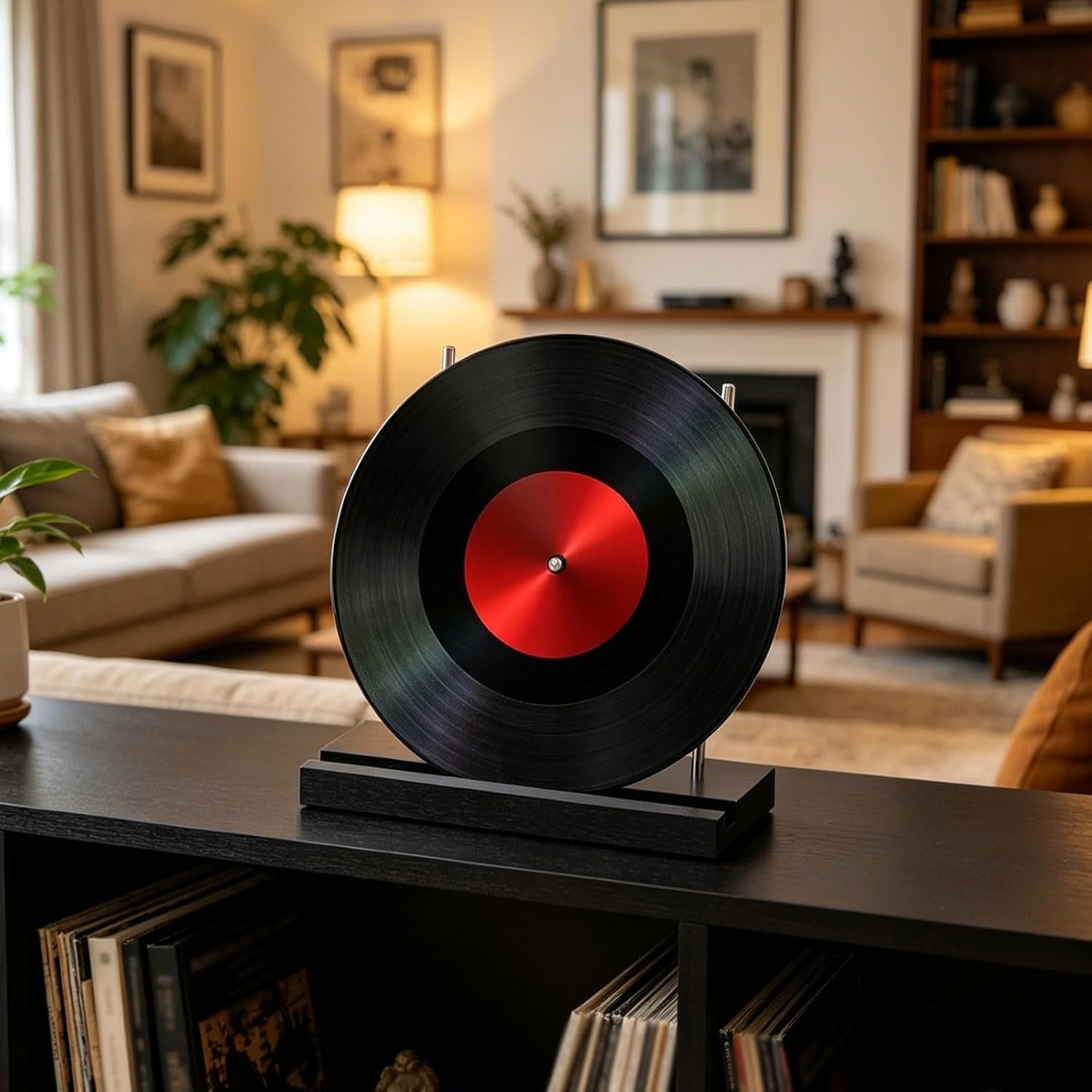 GLOBLELAND Wood Records Holder Display Now Playing Black Vinyl Record Storage Stand Single Album Display & Organizer Gift for Record Player Accessories Lovers