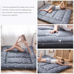 MAXYOYO Japanese Floor Mattress Futon Mattress, 4" Thicken Tatami Mat Sleeping Pad Foldable Roll Up Mat Boys Girls Dormitory Pad Kids Floor Lounger Pillow Bed, Charcoal Grey, Queen Size