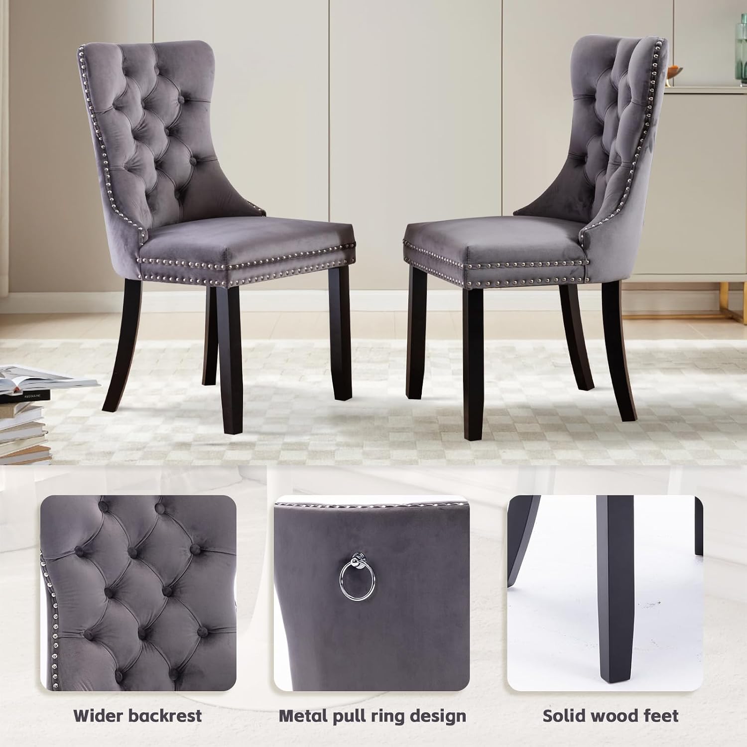 24" Small Round Kitchen Table Set for 2 with Velvet Upholstered Chairs | 3-piece compact dining set with round table, soft upholstered chairs, space-saving design for apartments