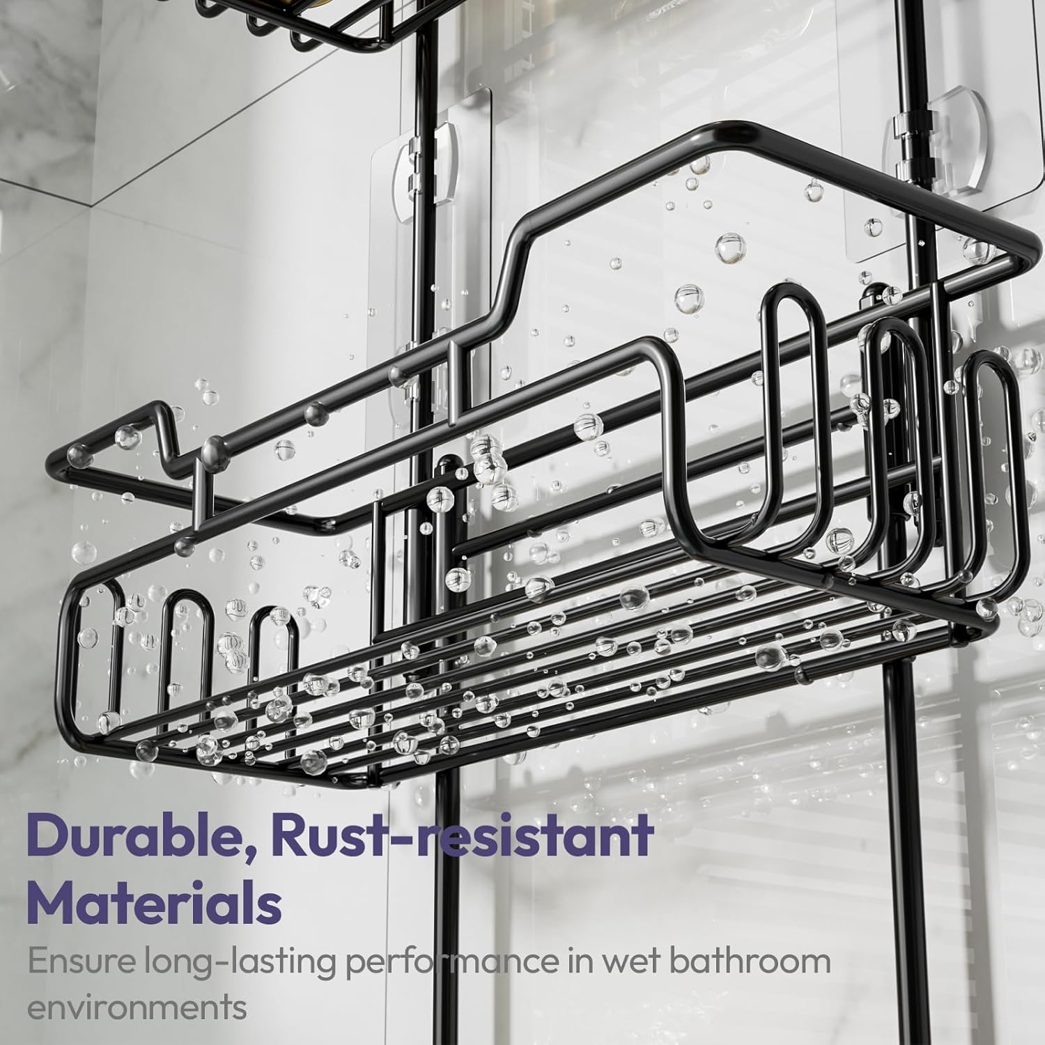 SWTYMIKI Bathroom Shower Caddy Hanging - 3 Tier Rustproof Over Shower Head Organizer, No Drilling Bathroom Shelf with 16 Hooks & Soap Holder, Anti-Swing Rack for Shampoo,Sponge,Towel, Black, Medium