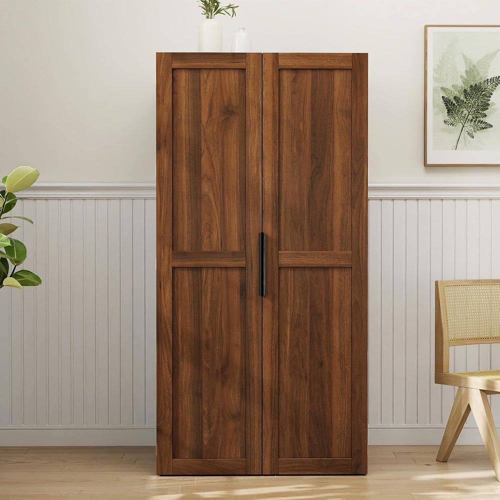 22 in Deep Kitchen Pantry Storage Cabinet with Door Shelving Walnut | 180° Do...