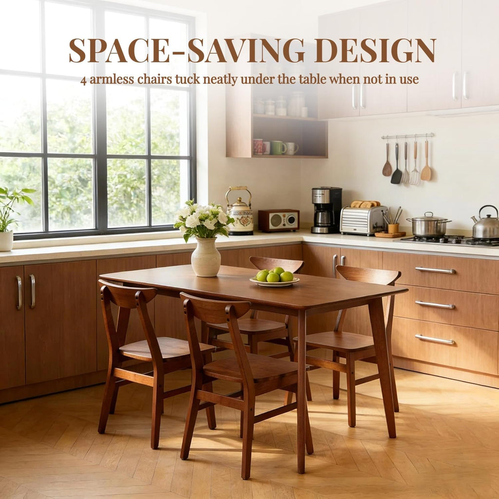 DUHOME Wood Dining Table Set for 4, 43.3" Solid Wood Kitchen Table & 4 Curved Back Support Chairs, Farmhouse Natural Kitchen Table and Chairs for Small Apartment, Dining Room Kitchen