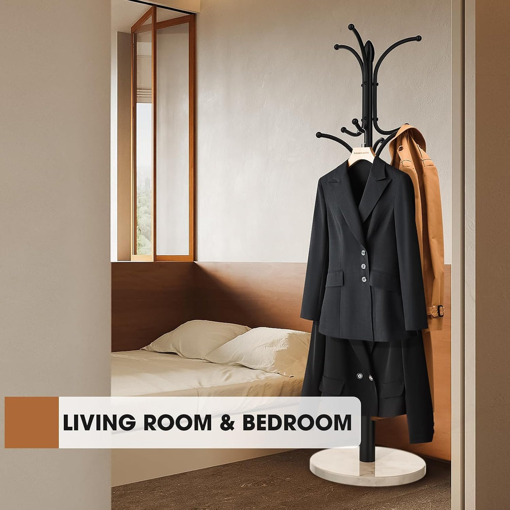 Coat Rack Freestanding,12 Hooks Coat Racks with Natural Marble Base & Umb...