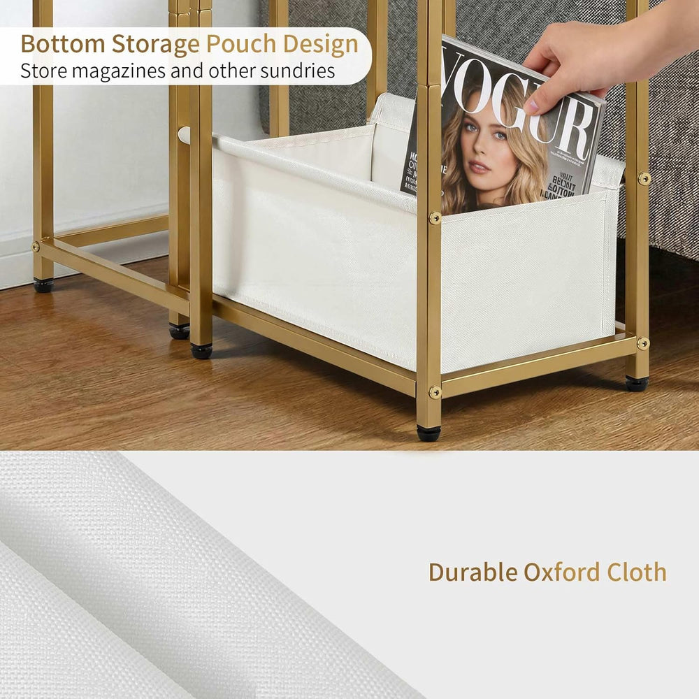 Nesting End Tables Set of 2, Stacking Side Table with Fabric Storage Basket, ...
