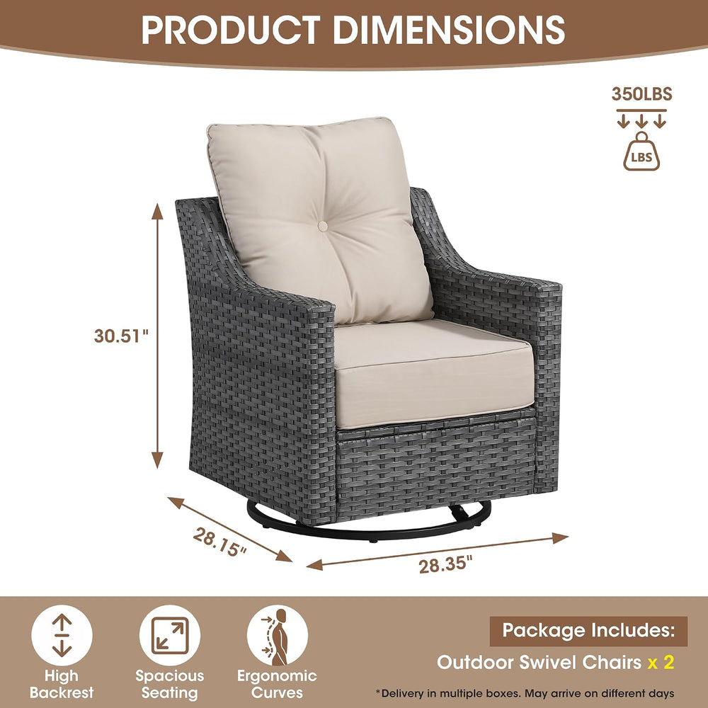 2 Piece Patio Furniture Set, Outdoor Swivel Rocker Chairs Set of 2, Grey Wick...