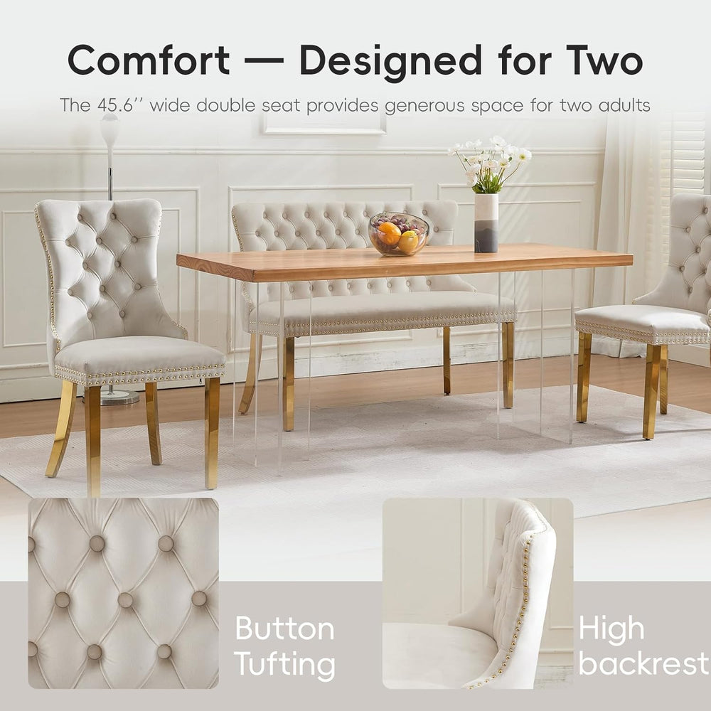 Velvet Double Dining Loveseat Bench with Wing Back, Tufted Upholstered 2-Seat...
