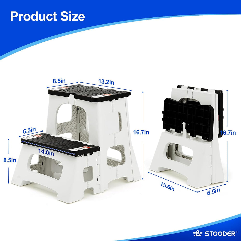 Folding Step Stool, 2-Step 8" 17", Non-Slip, 300lb Capacity | No As...