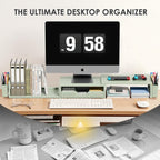 OPNICE Desk Organizers and Accessories, Dual Monitor Stand Riser with Drawer and 2 Pen Holders, Desk Shelf Metal Computer Monitor Stand for Office Workspace Organizers, Desktop Organization (Green)