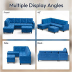 Sectional Couches for Living Room with Movable Chaise & Storage Ottoman - 97.5" Velvet L Shaped Couches for Living Room Apartment, 4 Seat Home Furniture Modular Sectional Sofas, Blue