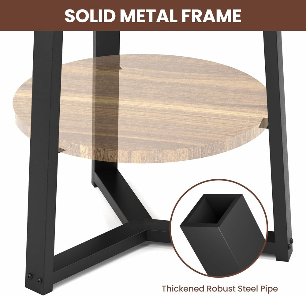 PPAMAPIC Round End Table, 2 Tier Side Table with Storage Shelf, Nightstand Ac...