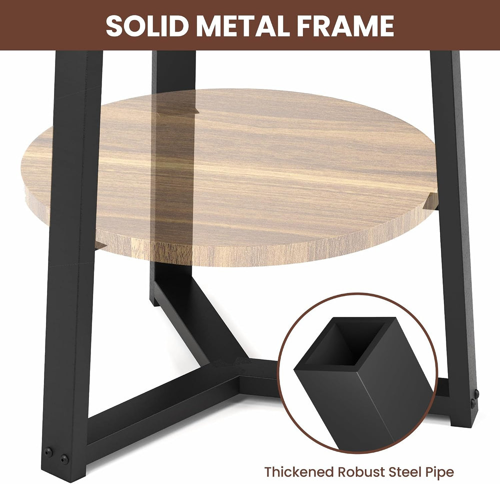 PPAMAPIC Round End Table, 2 Tier Side Table with Storage Shelf, Nightstand Ac...