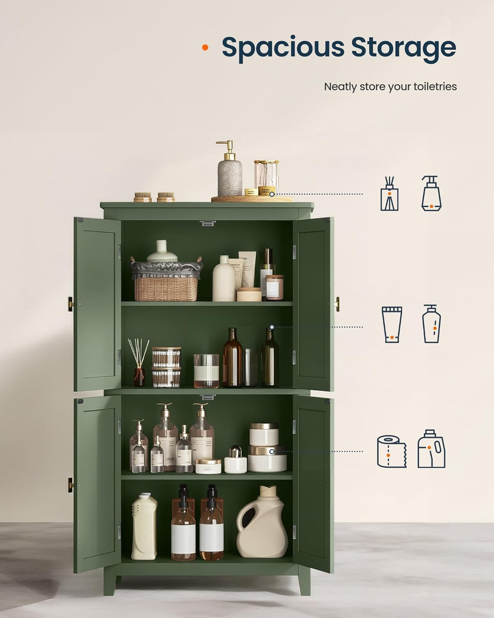SONGMICS HOME Freestanding Storage Cabinet, Floor Cabinet with Elevated Legs,...