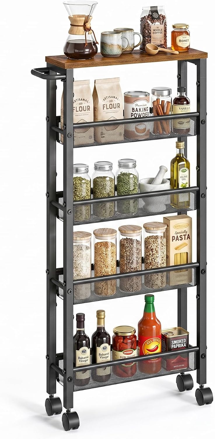 SONGMICS HOME Slim Rolling Cart, 5-Tier Storage Cart with Wheels and Handle, ...