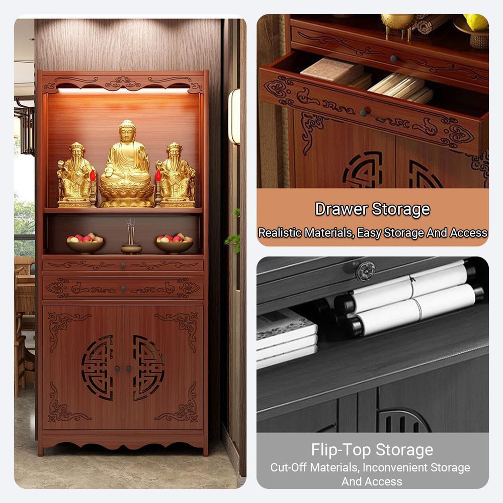 Temple for Home, 20.8-27.5'', Bamboo Meditation Altar Table with Stor...