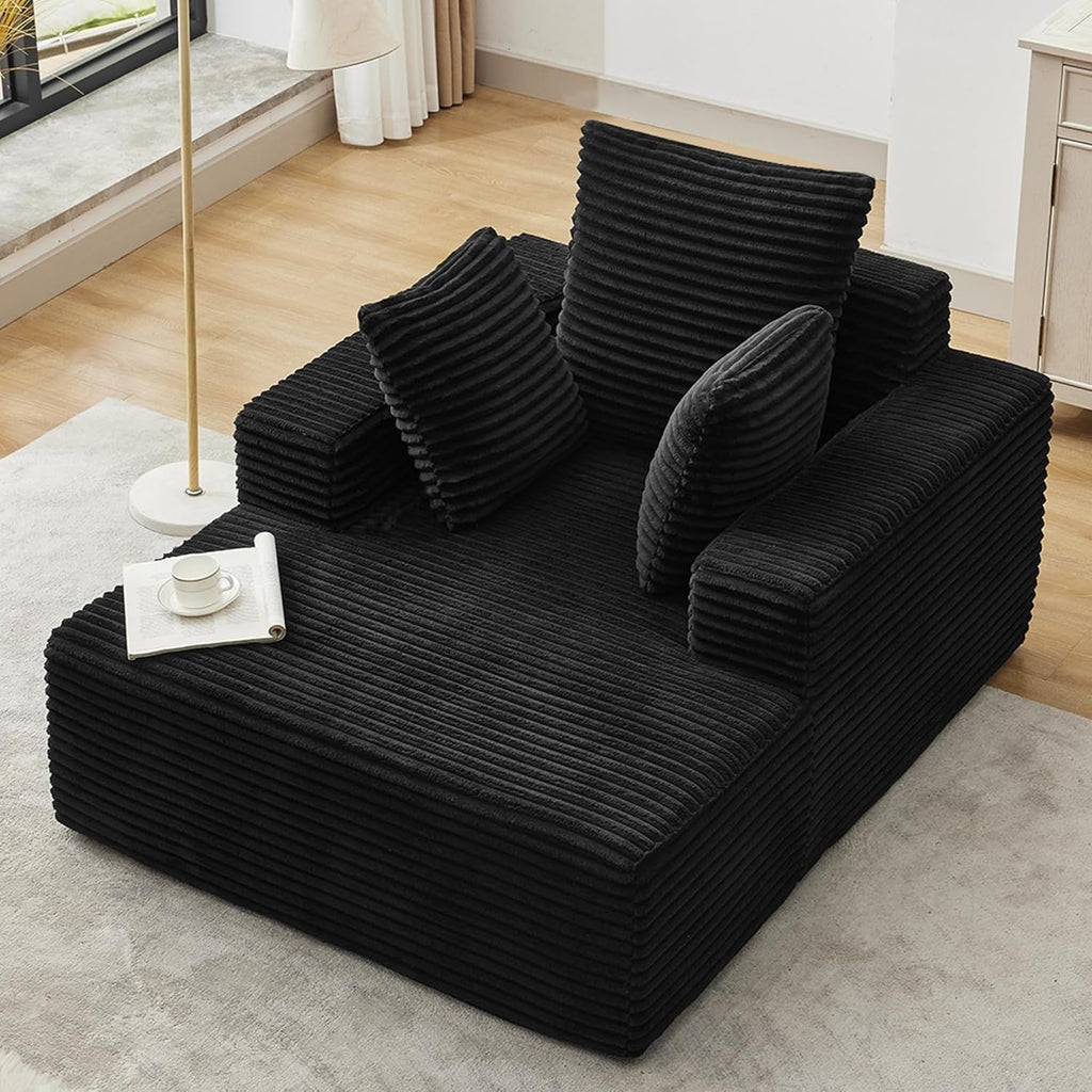 Boneless Chaise Lounge Chair, 54" Oversized Cloud Couch Sofa with Deep Seat, Plush Corduroy Reading Chair for Living Room, Bedroom, Reading Nook, Apartment, Gaming Room & Movie Nights, Black