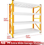 4000LBS Garage Shelving 48" W Garage Shelving Heavy Duty 4-Tier Metal Storage Shelves Adjustable Shelf Unit Storage Rack for Basement Supermarket Warehouse 48" W x 20" D x 78" H Orange-White