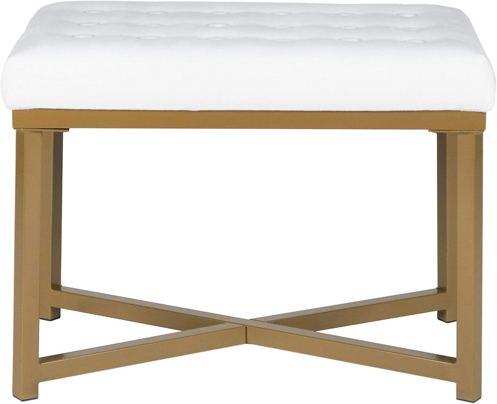 HomePop 24" Tufted Velvet Ottoman Bench - White