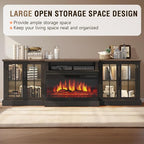 98" Farmhouse TV Stand with 36" Fireplace for Living Room,Media Entertainment Center with Adjustable Shelves and Large Storage Cabinets, TVs up to 100", Black