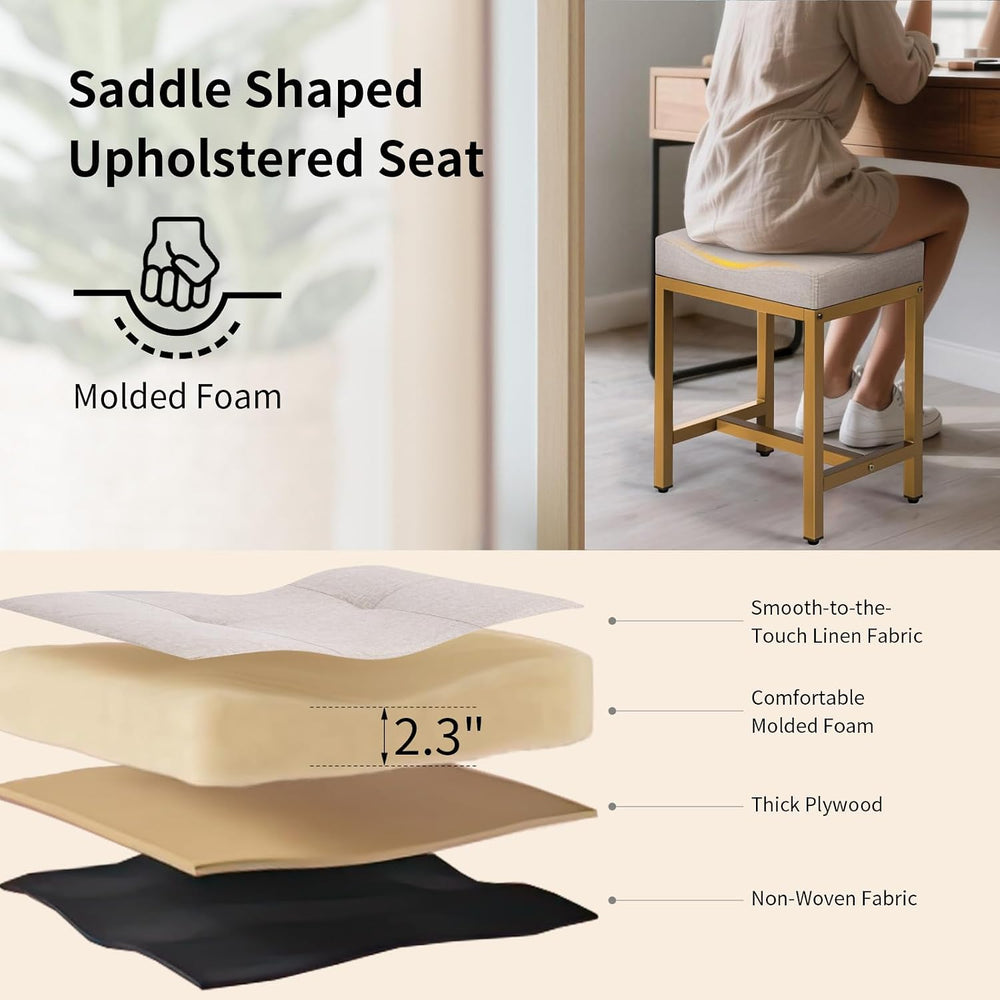Saddle Seat Vanity Stool, Makeup Stool Chair with Metal Leg, U-Shaped Ottoman...