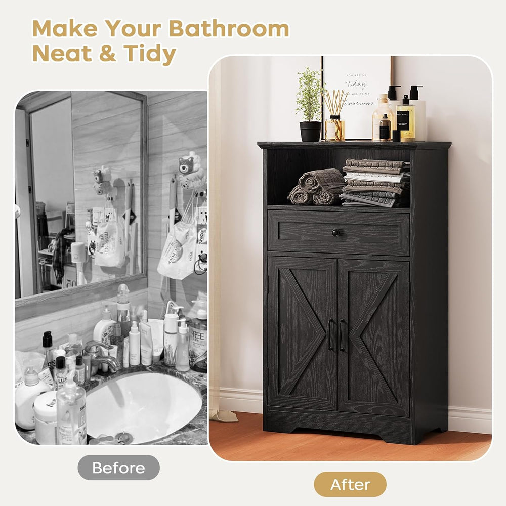 Floor Cabinet, Farmhouse Storage Cabinet with Barn Doors and Drawer, 11.81&qu...