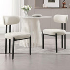 LukeAlon Faux Leather Dining Chairs Set of 2, Modern Curved Back Armless Kitchen Chairs with Black Metal Legs Upholstered Reception Guest Chairs for Home Office Restaurant Dining Room, White