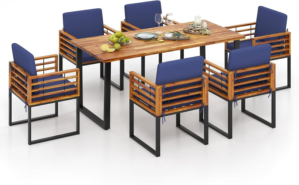 Tangkula 7 Piece Patio Dining Set, Acacia Wood Dining Chair & Table Set, ...