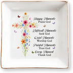 Christian Gifts for Women, Faith Inspirational Gifts - Floral Cross 4" Jewelry Dish, Religious Gift for Mom, Sister, Daughter, Friends - Catholic Bible Verse, Communion, Confirmation Gift for Her