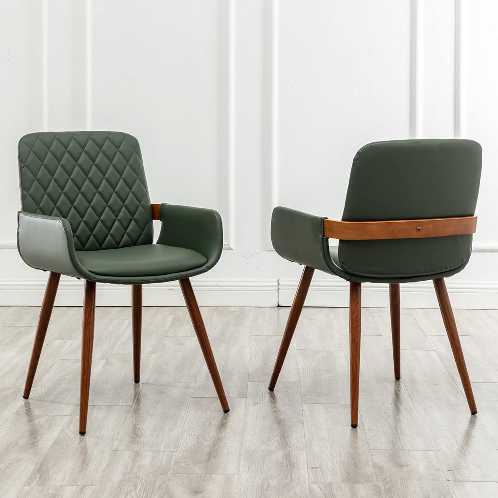 LUNLING Mid Century Modern Faux Leather Dining Chairs Set of 2, Green, Uphols...