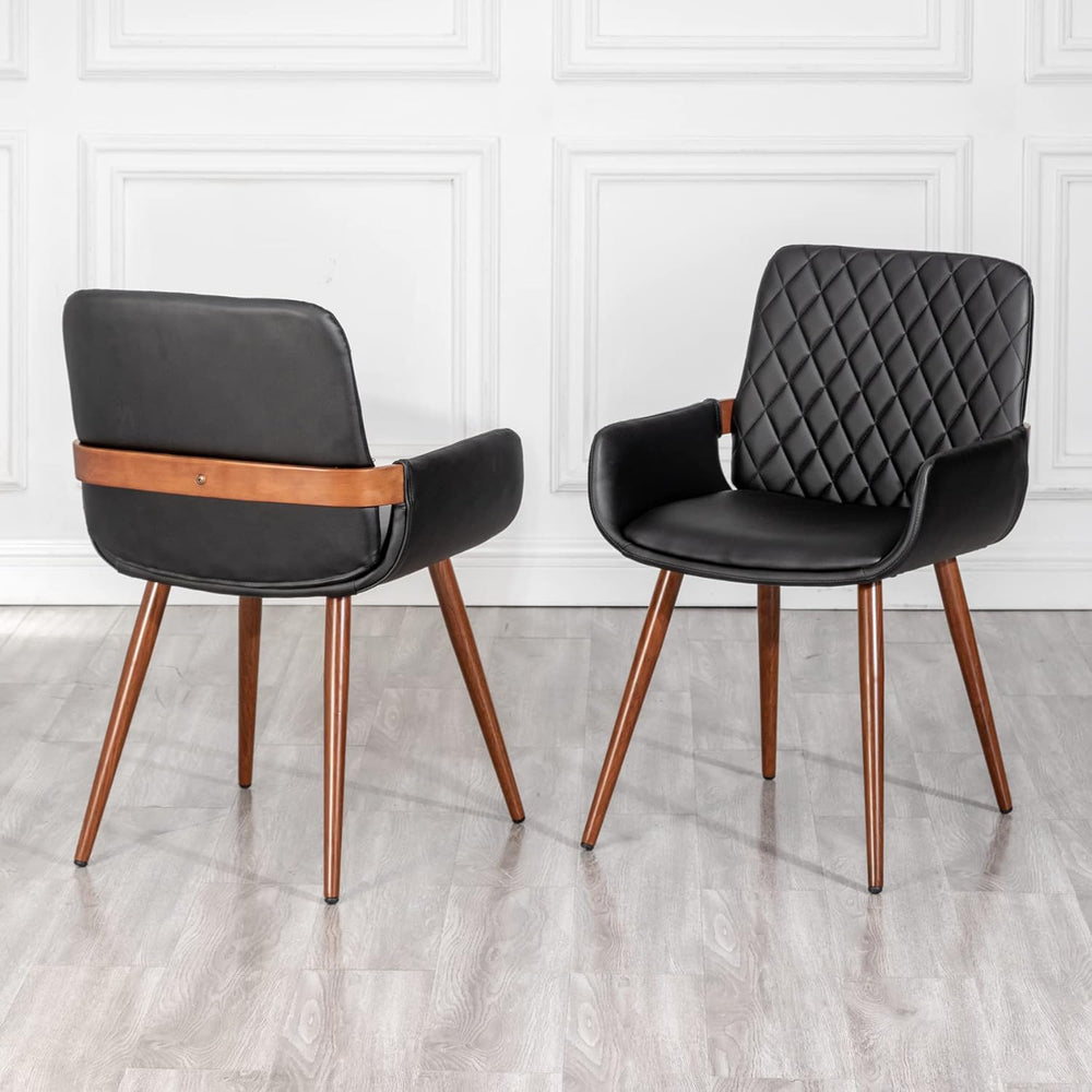 LUNLING Mid Century Modern Faux Leather Dining Chairs Set of 2, Black, Uphols...