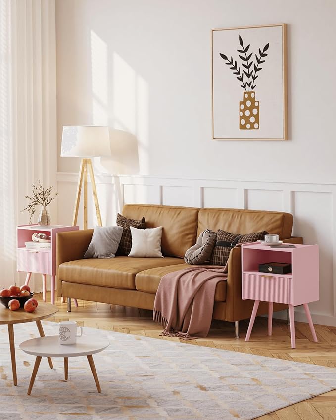 Nightstand,Modern Bedside Table with Storage Drawer and Open Wood Shelf, for ...