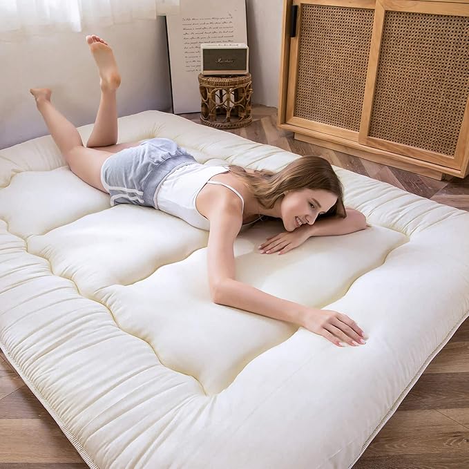 MAXYOYO Japanese Floor Mattress Futon Mattress, 4" Thicken Tatami Mat Sleeping Pad Foldable Roll Up Mat Boys Girls Dormitory Pad Kids Floor Lounger Pillow Bed, Charcoal Grey, Queen Size