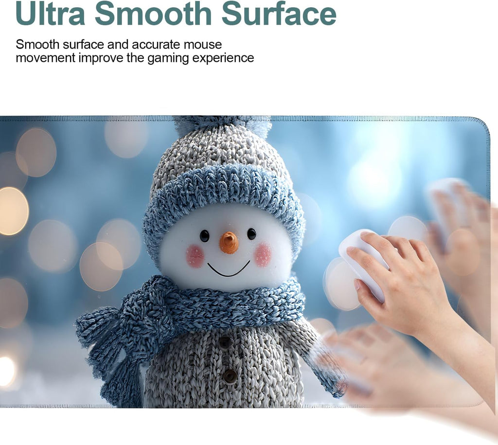 Christmas Snowman Gaming Mouse Pad 31.5"x11.8"Desk Mat Anti-Slip Rubber Base & Durable Stitched Edges for Gamers Smooth Mouse Writing Surface for Desk Office/Home