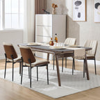 Mid Century Walnut Bentwood Armless Kitchen Dining Chairs Set of 4, Beige | PU leather seat with curved walnut bentwood back & metal legs, armless design, ideal for dining room, kitchen, or cafeteria