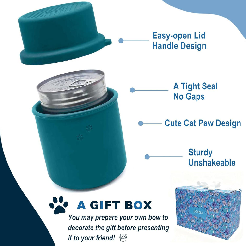 Original Canned Dog Food Storage Container | Silicone Can Cover Pet Food Sealer | BPA Free, Airtight, Dishwasher & Freezer Safe (2 Pcs Dark Blue)
