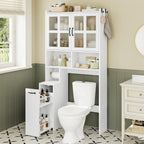 Over The Toilet Storage Cabinet with Pulley Small Bathroom Storage Cabinet, Space Saver W/Adjustable Shelf & Glass Doors for Bathroom, Restroom, Laundry (Frosted Mirror-Type B)