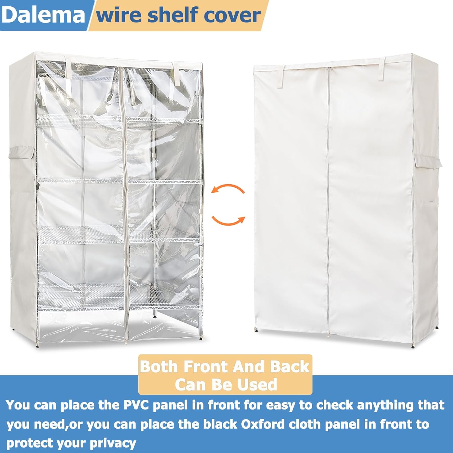 Waterproof Shelf Cover,Outdoor 600D Heavy Duty Dustproof Storage Shelves Cover,48''x19''x72'' Shelf Covers for Wire Shelving with Zippers,Storage Rack Covers with Clear Front
