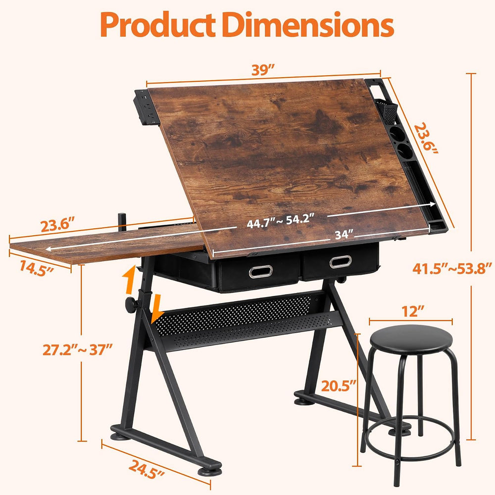 SUPER DEAL Drafting Table Set with Charging Station, Height Adjustable Tiltin...