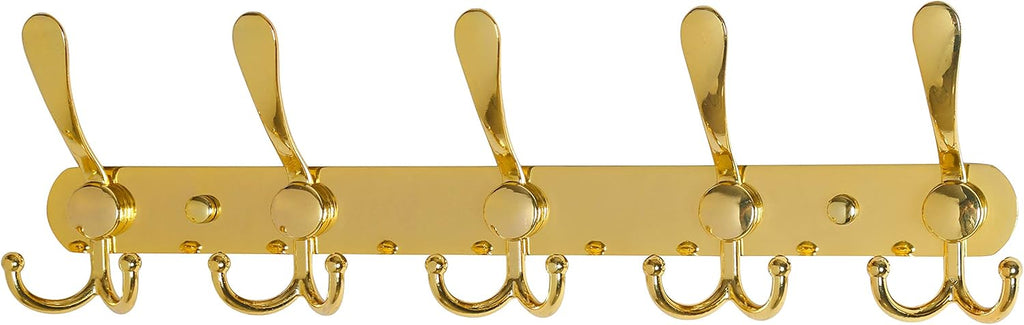Dseap Coat Rack Wall Mounted - 5 Tri Hooks, Heavy Duty, Stainless Steel, Metal Coat Hook Rail for Coat Hat Towel Purse Robes Mudroom Bathroom Entryway,Gold