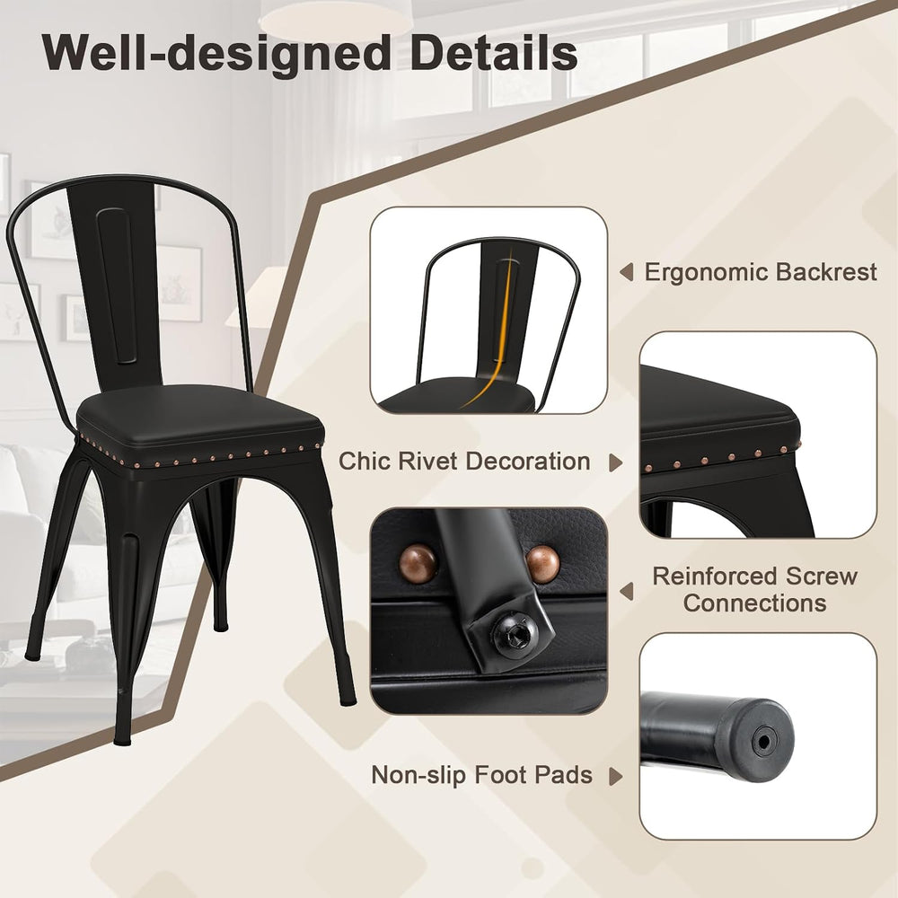 GIANTEX Metal Dining Chairs Set of 4, Stackable Armless Kitchen Side Chair wi...