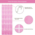 Hanging Shoe Organizer, Over The Door Shoe Organizer with 24 Breathable Mesh Pockets for Men Women Kids Hanging Shoe Storage Rack Organizer Size:58x21 Inch（Pink）