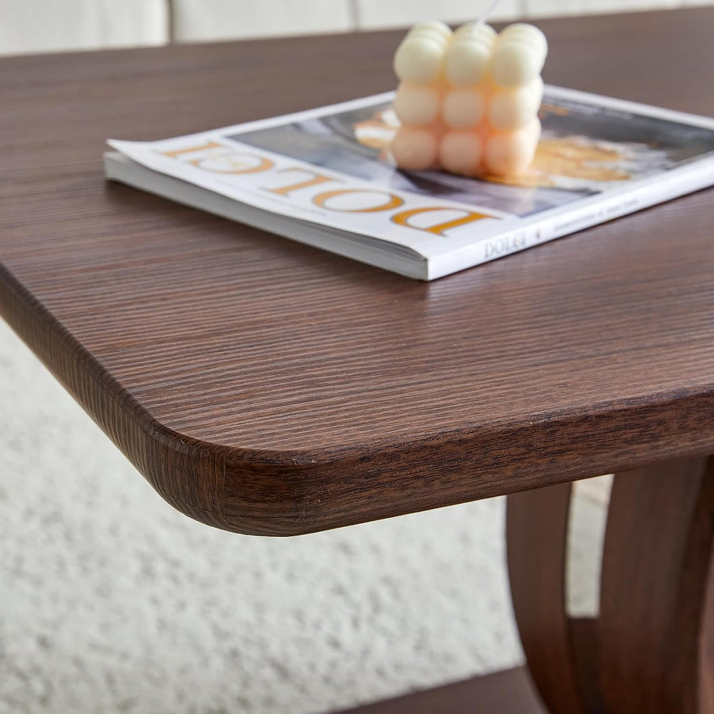 LKTART Coffee Table for Living Room, Modern Coffee Table with Storage, Rectangle Tabletop Stable Base for Dining Room Apartment Small Space (43.3''L×22.4''W-Walnut)